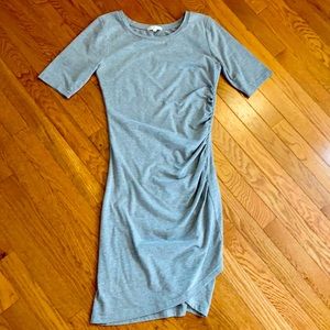 Simple grey dress with ruching.